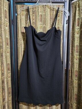 iris Black Scalloped Cowl Mini Dress